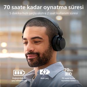 Philips TAH4000BK 32mm, BT6.0, Dinamik Bas, 70 Saat, Kablosuz Kulak Üstü Kulaklık - Siyah