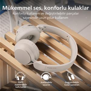 Philips TAH4000WT 32mm, BT6.0, Dinamik Bas, 70 Saat, Kablosuz Kulak Üstü Kulaklık -  Beyaz