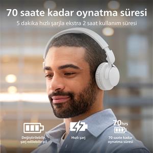 Philips TAH4000WT 32mm, BT6.0, Dinamik Bas, 70 Saat, Kablosuz Kulak Üstü Kulaklık -  Beyaz
