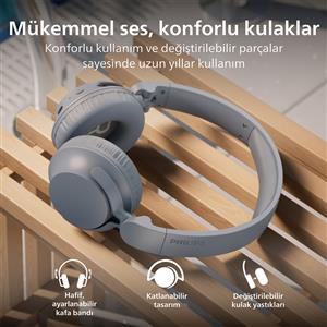 Philips TAH4000LB 32mm, BT6.0, 70 Saat, Kablosuz Kulak Üstü Kulaklık - Açık Mavi