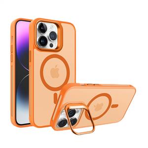Piili İphone 15 Metal Bracket Magsafe Mat Kılıf - Turuncu