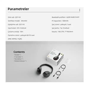 Qcy H3 Hybrid ANC Hi-Res Bluetooth Kulaküstü Kablosuz Kulaklık - Siyah