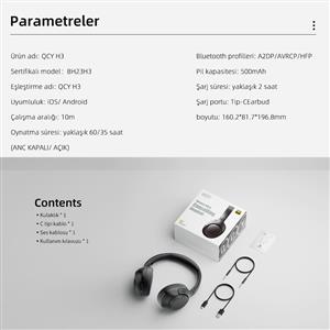Qcy H3 Hybrid ANC Hi-Res Bluetooth Kulaküstü Kablosuz Kulaklık - Mavi