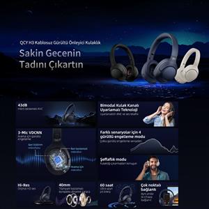 Qcy H3 Hybrid ANC Hi-Res Bluetooth Kulaküstü Kablosuz Kulaklık - Mavi