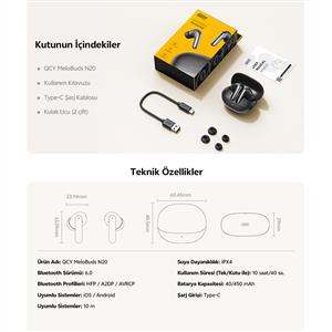 Qcy MeloBuds N20 ANC Bluetooth Kulaklık - Siyah
