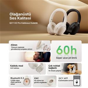 Qcy H2 Pro Aux Bluetooth HiFi ENC Kulaküstü Kablosuz Kulaklık - Siyah