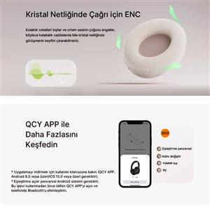 Qcy H2 Pro Aux Bluetooth HiFi ENC Kulaküstü Kablosuz Kulaklık - Beyaz
