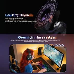 Qcy HeroaD V200 RGB 7.1 Kablolu Gaming Oyuncu Kulaklığı - Siyah