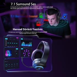 Qcy HeroaD V200 RGB 7.1 Kablolu Gaming Oyuncu Kulaklığı - Siyah