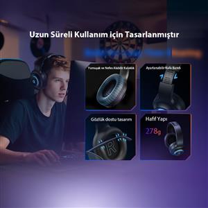 Qcy HeroaD V200 RGB 7.1 Kablolu Gaming Oyuncu Kulaklığı - Siyah