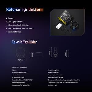 Qcy HeroaD V200 RGB 7.1 (BT, 2.4Ghz, Type-C) Kablosuz Gaming Oyuncu Kulaklığı - Beyaz