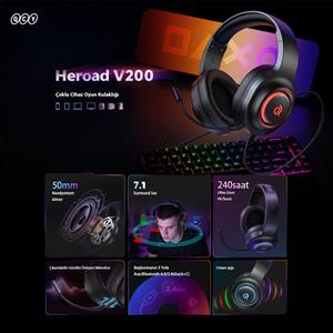 Qcy HeroaD V200 RGB 7.1 (BT, 2.4Ghz, Type-C) Kablosuz Gaming Oyuncu Kulaklığı - Siyah