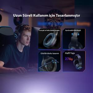 Qcy HeroaD V200 RGB 7.1 (BT, 2.4Ghz, Type-C) Kablosuz Gaming Oyuncu Kulaklığı - Siyah