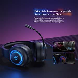 Qcy HeroaD V200 RGB 7.1 (BT, 2.4Ghz, Type-C) Kablosuz Gaming Oyuncu Kulaklığı - Beyaz