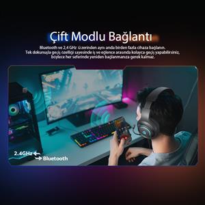 Qcy HeroaD V200 RGB 7.1 (BT, 2.4Ghz, Type-C) Kablosuz Gaming Oyuncu Kulaklığı - Beyaz