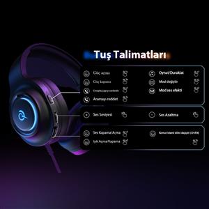 Qcy HeroaD V200 RGB 7.1 (BT, 2.4Ghz, Type-C) Kablosuz Gaming Oyuncu Kulaklığı - Siyah