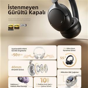 Qcy H3 Pro Hybrid Anc Hi-Res Bluetooth Kulaküstü Kablosuz Kulaklık - Siyah