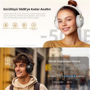 Qcy H3 Pro Hybrid Anc Hi-Res Bluetooth Kulaküstü Kablosuz Kulaklık - Beyaz