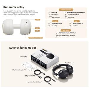 Qcy H3 Pro Hybrid Anc Hi-Res Bluetooth Kulaküstü Kablosuz Kulaklık - Beyaz