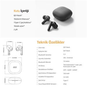Qcy Buds iPX4 AI Bluetooth Kulaklık - Siyah