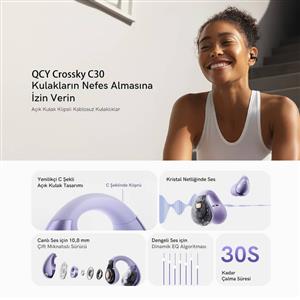 Qcy C30 Crossky ENC Bluetooth IPX5 Kablosuz Spor Kulaklık - Mor