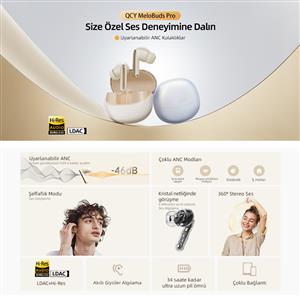 Qcy HT08 MeloBuds Pro Hi-Res LDAC Adaptif ANC Bluetooth Kablosuz Kulaklık - Altın