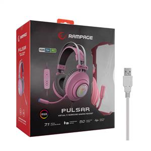RAMPAGE RM-K1 PULSAR USB 7.1 SURROUND RGB IŞIK EFEKTLİ GAMİNG KULAKLIK - PEMBE