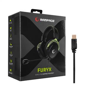 RAMPAGE RM-F5 FURY-X SİYAH/YEŞİL USB 7.1 GAMİNG OYUNCU MİKROFONLU KULAKLIK