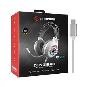 Rampage RM-K44 ZENGIBAR Beyaz 7.1 Surround RGB Işık Efekti Mikrofonlu Oyuncu Kulaklığı