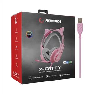 Rampage RM-K91 X-CATTY Pembe USB 7.1 Version RGB Gaming Oyuncu Mikrofonlu Kulaklık