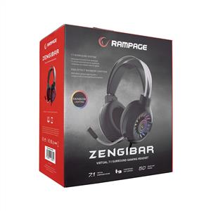 Rampage RM-K44 ZENGIBAR Siyah 7.1 Surround RGB Işık Efekti Mikrofonlu Oyuncu Kulaklığı