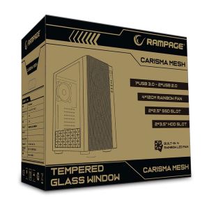 RAMPAGE CARISMA MESH 4x120mm RAINBOW FANLI USB 3.0 MidT ATX GAMING KASA