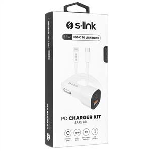 S-LİNK SL-EC35PD LİGHTNING KABLOLU 3.4A HIZLI ŞARJ PD 18W + USB QC3.0 ARAÇ ŞARJ