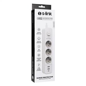 S-LINK SPG03TC 2 USB+1TYPEC 100%BAKIR 750JOULE 3LÜ ANAHTARLI AKIM KORUMALI PRİZ