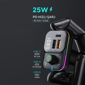 S-LINK SL-BT501 5V 3.1A/5V 1A BLUETOOTH MP3 RAİNBOW IŞIKLI TF+USB FM TRANSMİTTER