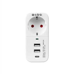 S-LİNK 750 JOULE 2 USB 1 TYPE-C 5V2.4A AKIM KORUMALI TEK PRİZ