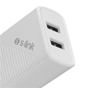 S-link SL-EC50L 5V 2400MA Lightning Kablolu 2 USB Çıkışlı Beyaz Ev Şarj Adaptörü
