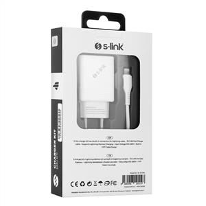 S-link SL-EC50L 5V 2400MA Lightning Kablolu 2 USB Çıkışlı Beyaz Ev Şarj Adaptörü