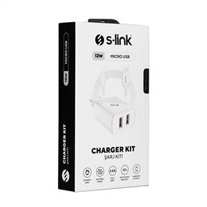 S-link SL-EC50M 5V 2400MA Micro Kablolu 2 USB Çıkışlı Beyaz Ev Şarj Adaptörü