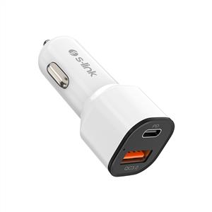 S-link SL-EC38PD TypeC to TypeC Kablolu 38W PD + USB QC3.0 Beyaz Araç Şarj Cihaz