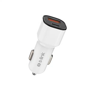 S-link SL-EC38PD TypeC to TypeC Kablolu 38W PD + USB QC3.0 Beyaz Araç Şarj Cihaz