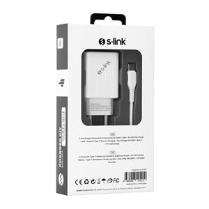 S-link SL-EC50T 5V 2400MA Type-C Kablolu 2 USB Çıkışlı Beyaz Ev Şarj Adaptörü