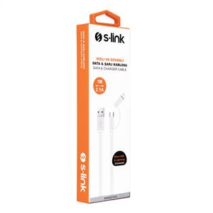 S-link ANC-KC20B Plastik Flat Kablo Beyaz USB Micro/Lightning 2 in 1 - 1M