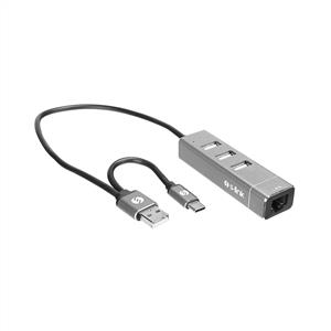 S-link SWV-USBC018 3 Port USB2.0 + RJ45 TypeC + USB 10/100Mbps Metal USB Hub