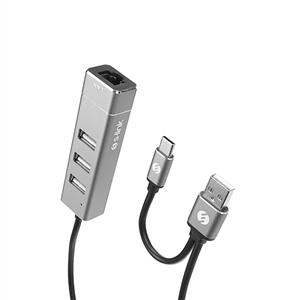 S-link SWV-USBC018 3 Port USB2.0 + RJ45 TypeC + USB 10/100Mbps Metal USB Hub