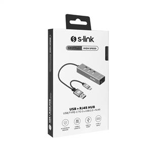 S-link SWV-USBC018 3 Port USB2.0 + RJ45 TypeC + USB 10/100Mbps Metal USB Hub