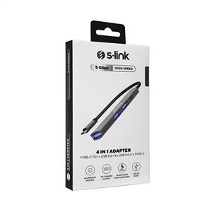 S-link Swapp SWV-USBC023 4 in 1 Gri Metal TypeC to 2*USB2.0 USB 3.0, PD Type C Adaptör
