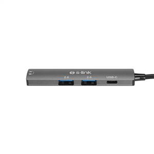 S-link SWV-USBC024 4 in 1 Gri Metal TypeC to 2*USB2.0 USB-C, 3.5mm Aux Port Type C Adaptör