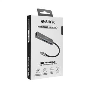 S-link SWV-USBC027 Gri Metal Type-C to 3*USB3.0 10/100/1000Mbps Adaptör