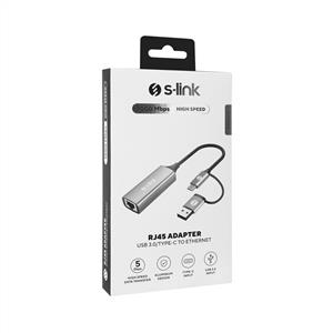 S-link SWV-USBC029 Gri Metal Type-C + USB3.0 Çeviricili 10/100/1000Mbps Adaptör